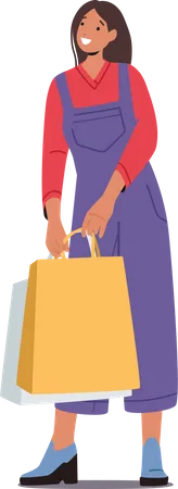 Seasonal Sale Discount Concept With Young Stylish Woman Holding Colorful Shopping Bags Trendy Female Character Having Fun While Doing Shopping Shopaholic With Packs Cartoon Vector Illustration Illustration