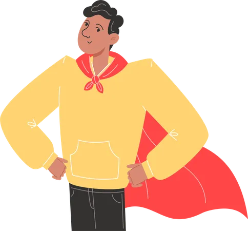 A Young Superhero Father In A Red Cape Stands Proudly With His Shoulders Squared Illustration