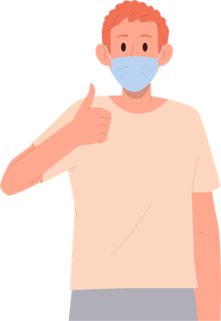 Young teenage boy wearing medical facial mask and showing okay gesture  일러스트레이션