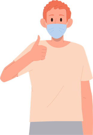 Young teenage boy wearing medical facial mask and showing okay gesture  イラスト