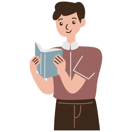 Young teenager boy reading book  Illustration
