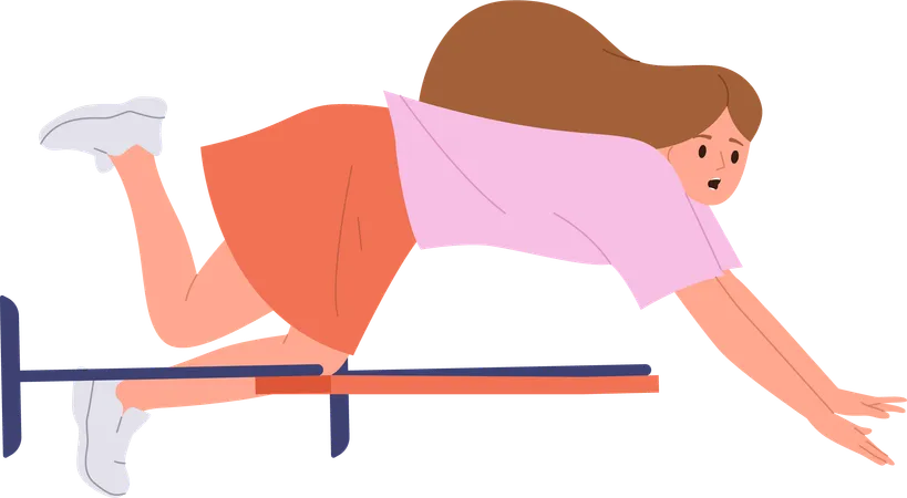 Young teenager girl falling down while running race with obstacles  Illustration
