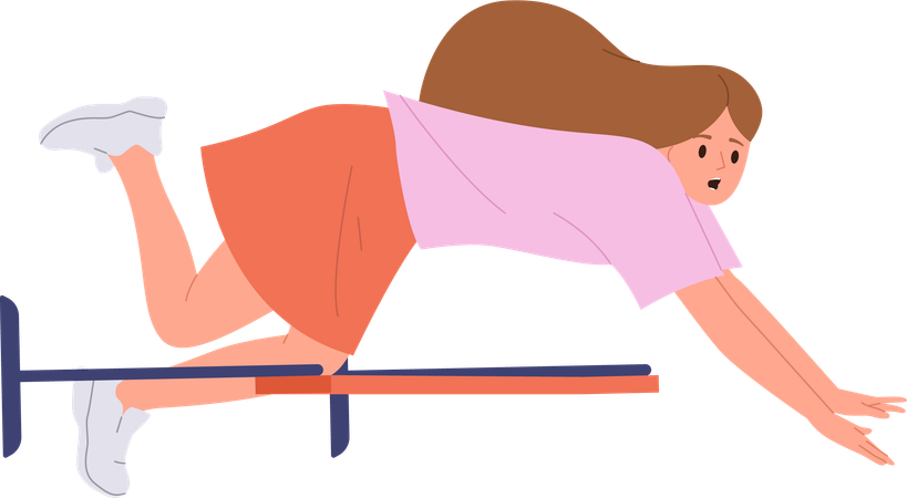 Young teenager girl falling down while running race with obstacles  Illustration