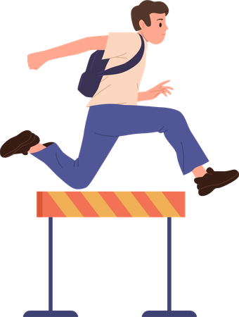 Young teenager guy running fast jumping over barrier  Illustration