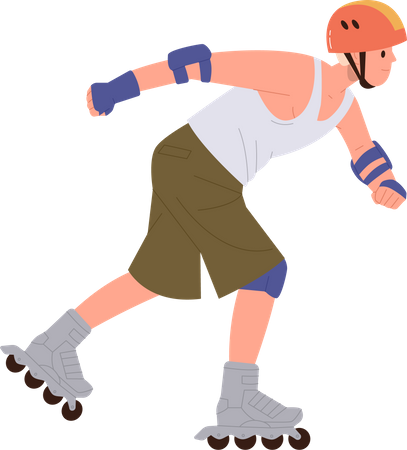 Young teenager guy wearing helmet and protective gears rollerblading  Illustration