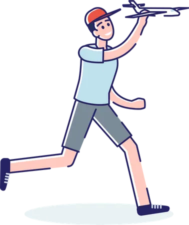 Young teenager running hold airplane toy Illustration