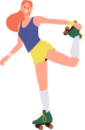 Young teenager woman roller skating enjoying summer extreme sport outdoors  Illustration