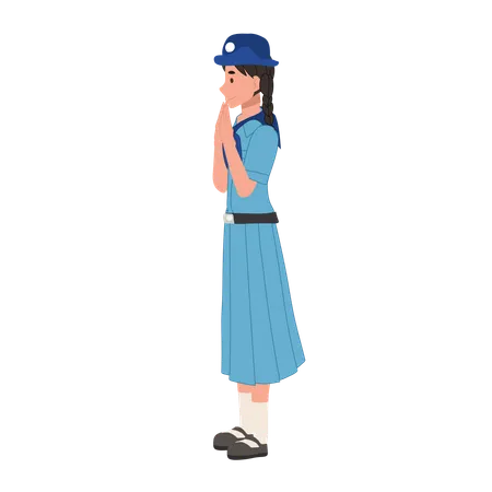 Young Thai Girl Scout In Uniform Greeting Sawasdee In Traditional Thai Culture Youth Scouting Illustration
