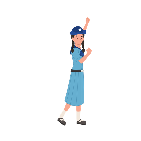 Young Thai Girl Scout in Uniform Raises Hand with Joy, Empowerment, Let's Go with Confidence  Illustration