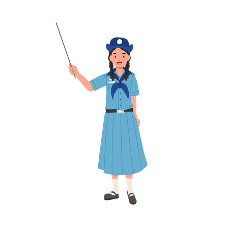 Young Thai Girl Scout Teaching with Pointing Stick  Illustration