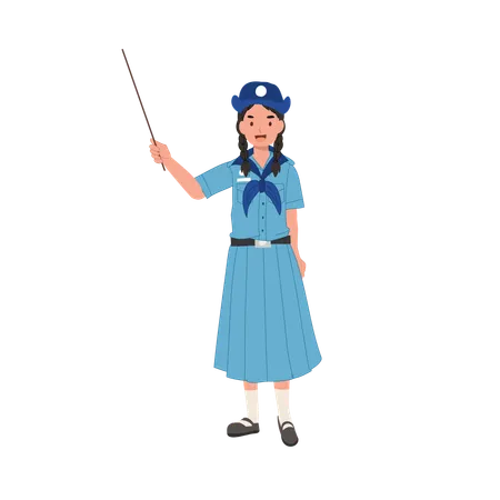 Young Thai Girl Scout Teaching with Pointing Stick  Illustration