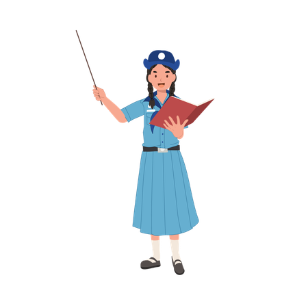 Young Thai Girl Scout Teaching with Pointing Stick  Illustration