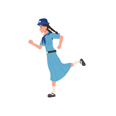 Young thai girl scout uniform running action joyful outdoor activity  Illustration