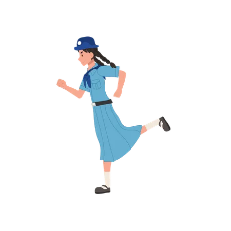 Young thai girl scout uniform running action joyful outdoor activity  Illustration