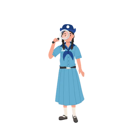 Young thai girl scout uniform with magnifying glass  Illustration