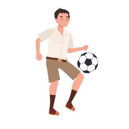 Young Thai Student Boy Kicking Ball  イラスト
