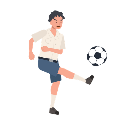 Young Thai Student Boy Kicking Ball  Illustration