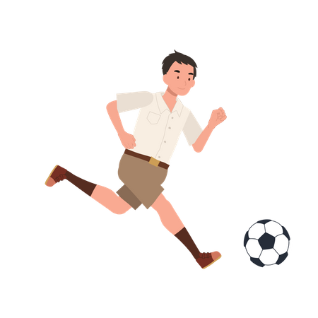 Young Thai Student Boy Kicking Ball After Classes  イラスト