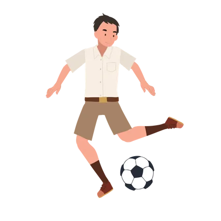 Young Thai Student Boy Kicking Ball After Classes  Illustration