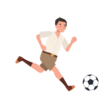 Young Thai Student Boy Kicking Ball After Classes  Illustration