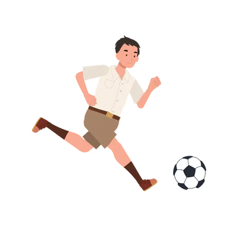 Young Thai Student Boy Kicking Ball After Classes  Illustration