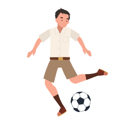 Young Thai Student Boy Kicking Ball After Classes  Illustration