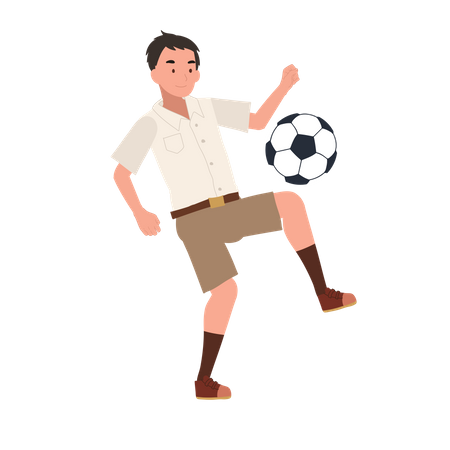 Young Thai Student Boy Playing Football  Illustration