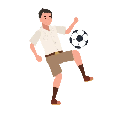Young Thai Student Boy Playing Football  イラスト