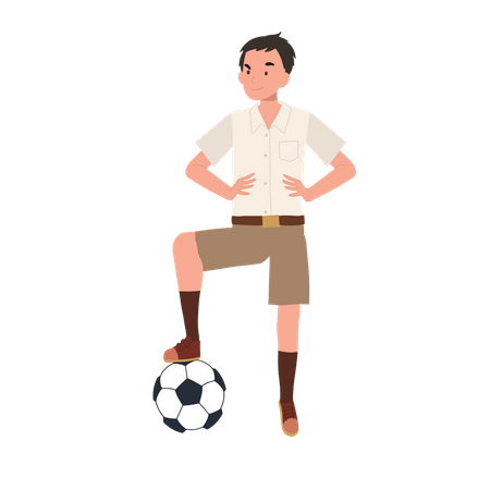 Young Thai Student Boy Playing Football After School  Illustration