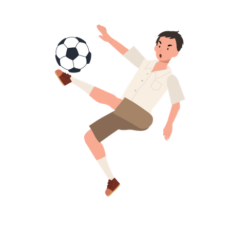 Young Thai Student Boy Playing Football After School  Illustration