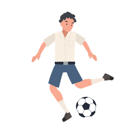 Young Thai Student Boy Playing Football  Illustration