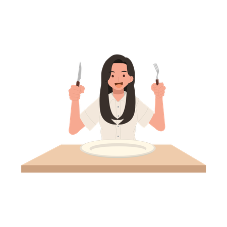 Young Thai Student Dining with Cutlery on Campus  イラスト