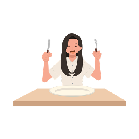 Young Thai Student Dining with Cutlery on Campus  일러스트레이션