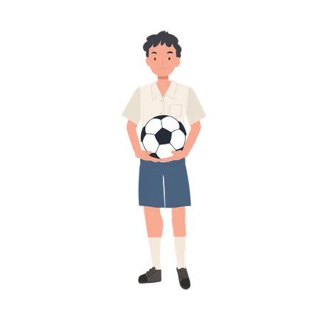 Young Thai Student Boy Playing Football After School Boy With Football Illustration