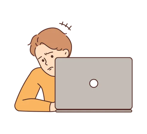 Young tired man with laptop  Illustration
