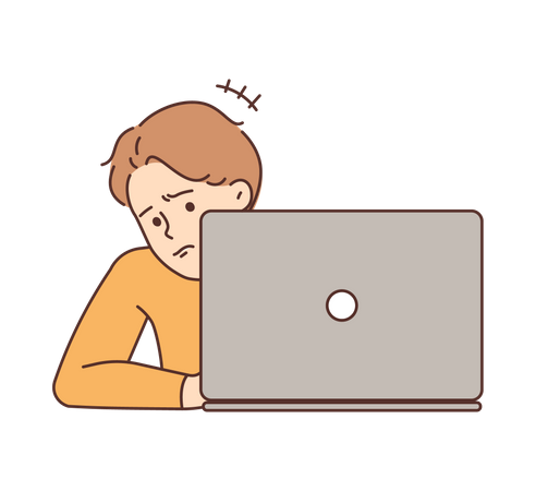 Young tired man with laptop  Illustration