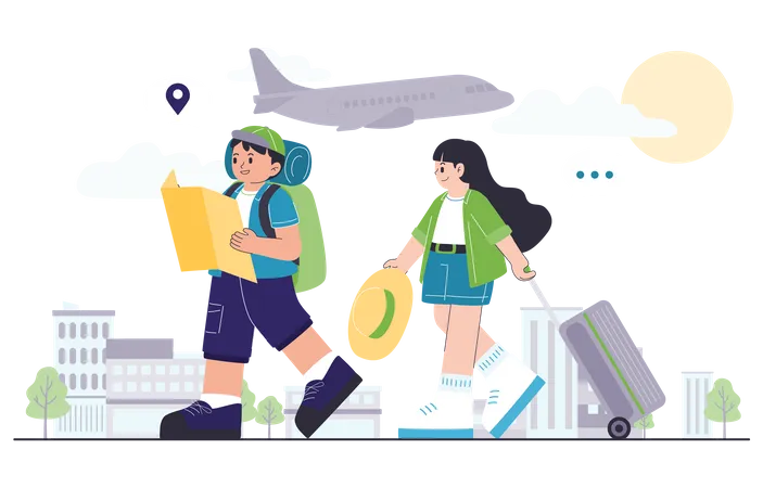 Young traveler couple looking map  Illustration