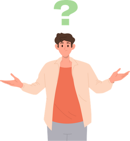 Young uncertain man with question mark pondering  Illustration