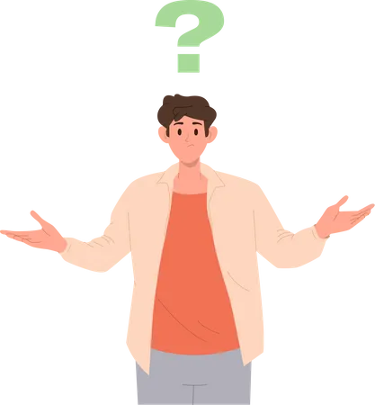 Isolated Young Uncertain Man Cartoon Character With Huge Question Mark Pondering Having Problem Or Trouble Freelance Guy Searching Solution Brainstorming Asking For Help Vector Illustration Illustration
