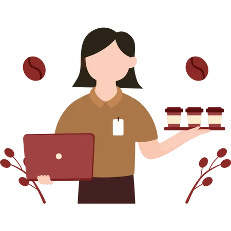 Young waitress serving coffee  Illustration