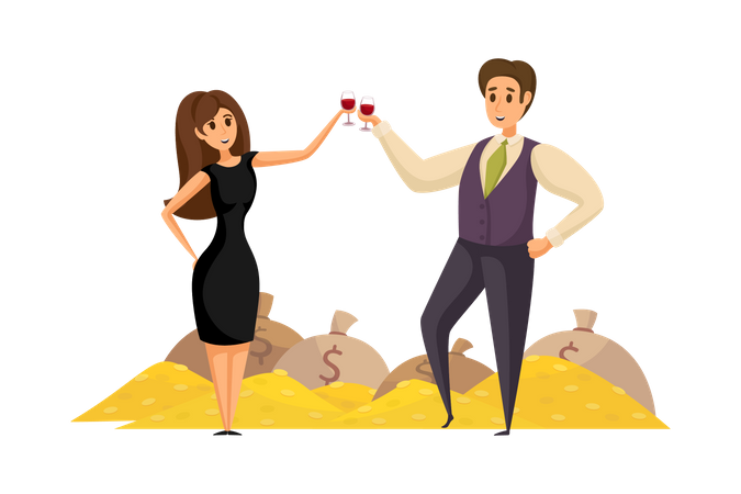 Young woman and man celebrating financial success  Illustration