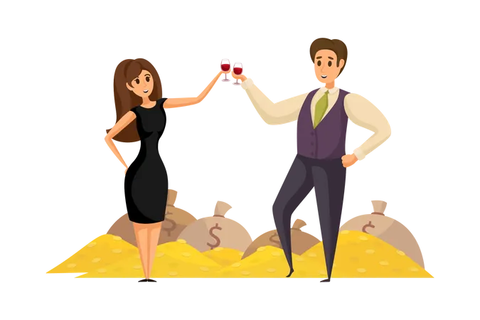 Young woman and man celebrating financial success  Illustration