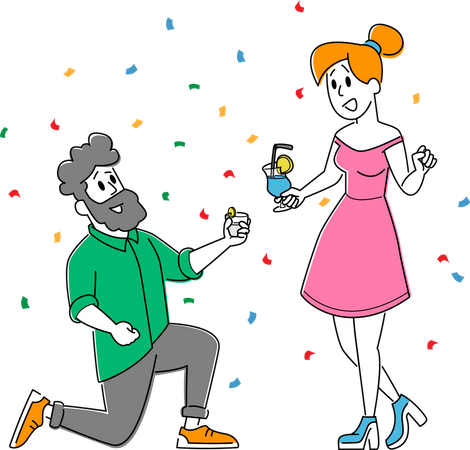 Young Woman and Man Clinking Glasses with Alcohol Drink Have Fun at Disco Party Illustration