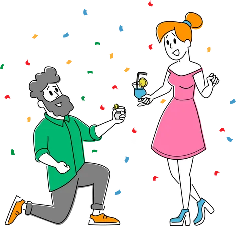 Young Woman and Man Clinking Glasses with Alcohol Drink Have Fun at Disco Party Illustration
