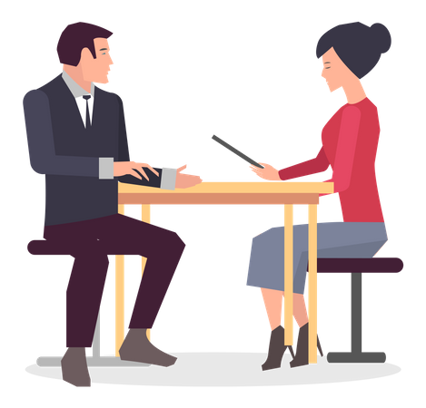 Young woman and man discuss about business plan  Illustration