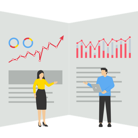 Young woman and man doing business analytic  Illustration