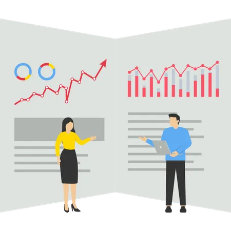 Young woman and man doing business analytic  Illustration