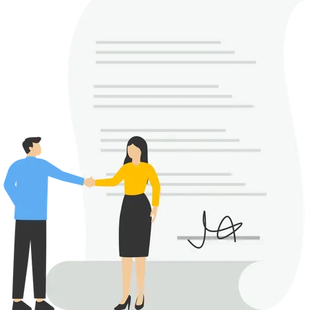 Young woman and man doing business deal  Illustration