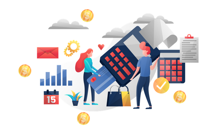 Young woman and man doing card payment using swipe machine  Illustration