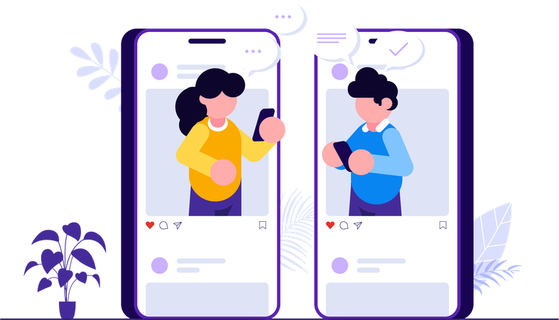 Young woman and man doing Chatting On Social Media  Illustration